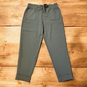 NYCC Pants‎ Women's Size Medium Green Trousers Tie Waist Cuffed Dress Pants EUC